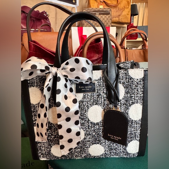 kate spade Handbags - Kate Spade TWEED NWT Black & White Polka Dot Bag